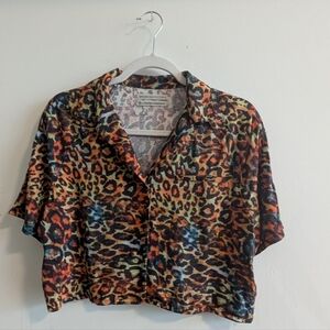 Urban Outfitters Multicolor Animal Print Patterned Crop Top Blouse